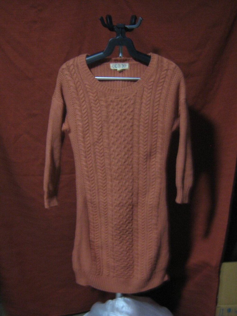 Pink Rose Burnt Orange Cable Knit Sweater Dress Medium M Back Zip Terracotta